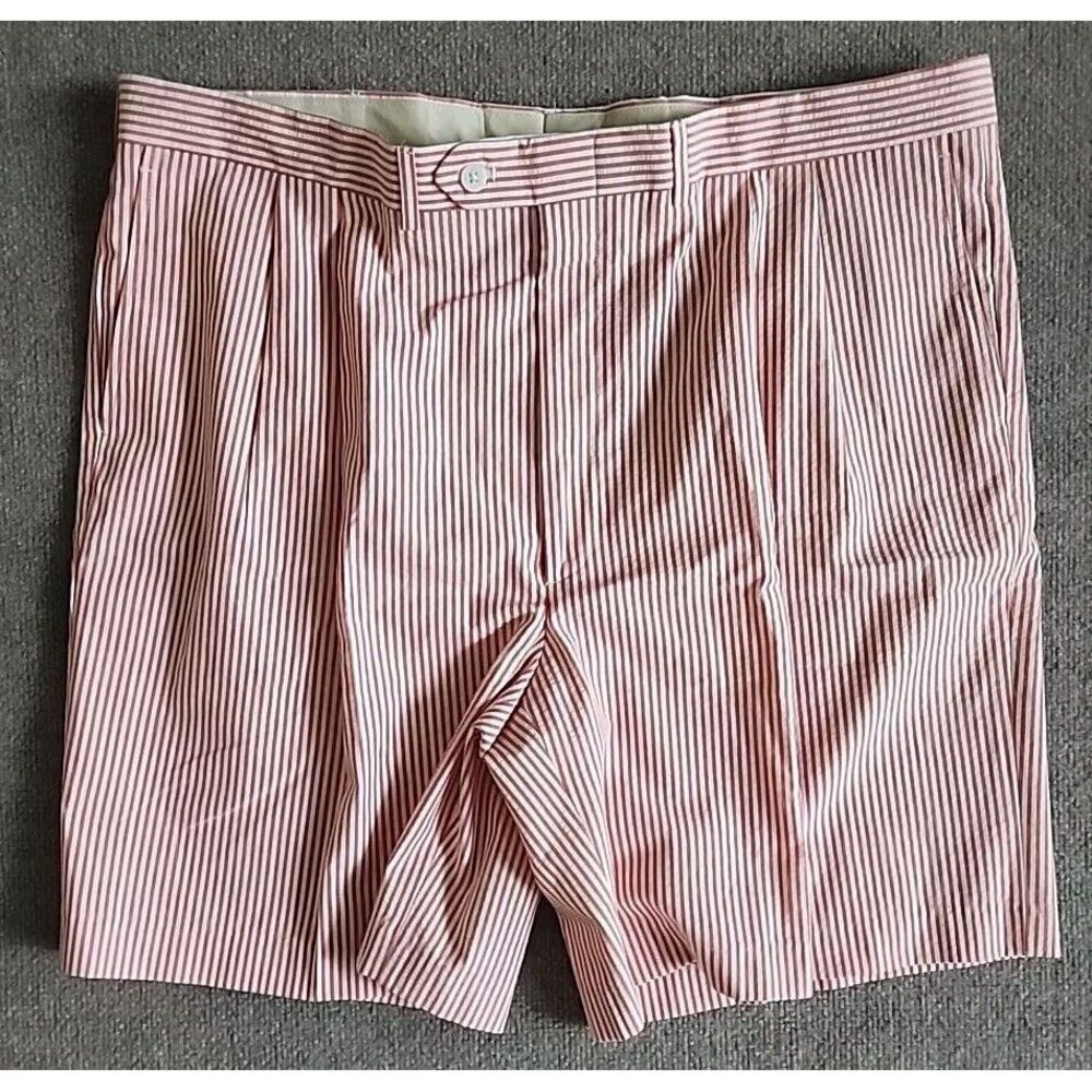 VTG Berle Mens Seersucker Shorts Size 42 Orange White Cotton Striped Preppy TAGS
